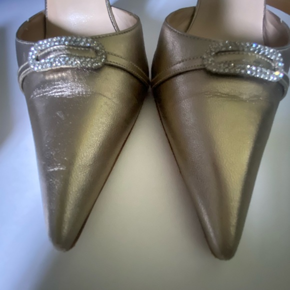Metallic Leather Manolo Blahnik pointy toe d'orsay pump heels,  sz 41 - Picture 5 of 8